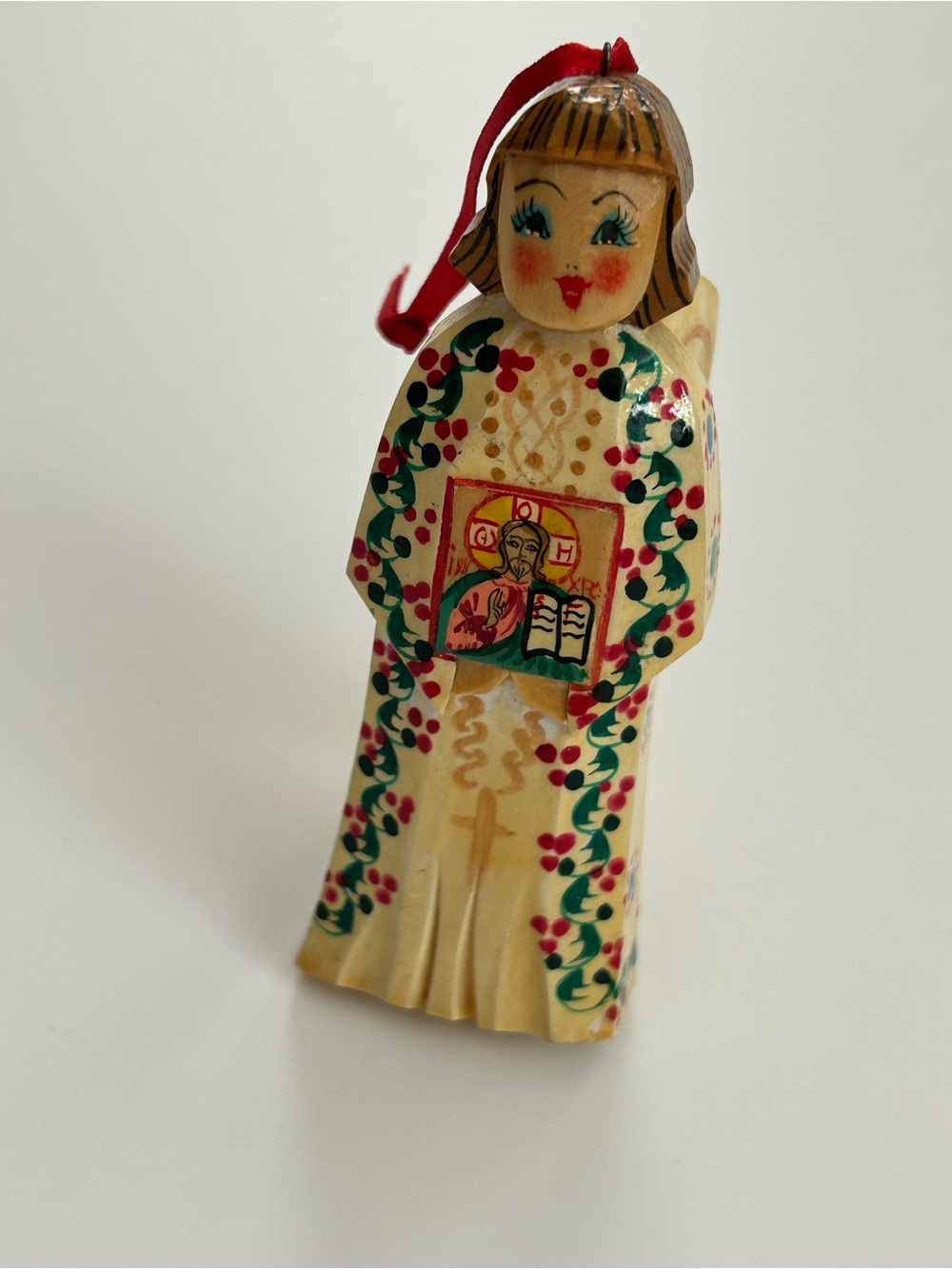 Vintage Russian Folk Art Angel Doll Christmas Ornament
Hand Carved
Hand Painted